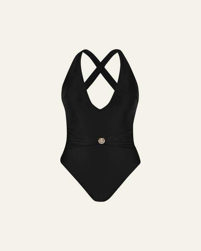 Lisa Solids Plunge One-Piece Swimsuit